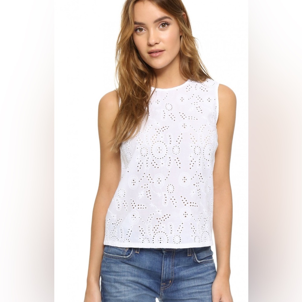 AG Adriano Goldschmied Teagan Eyelet, white sleeveless shell Retail $158